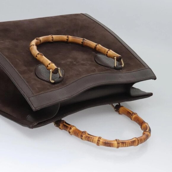 GUCCI Bamboo Hand Bag Suede Brown Gold 002 - Picture 8 of 16